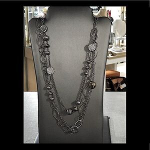 Chico’s Gold & Silver toned Necklace chain rhinestones and beads